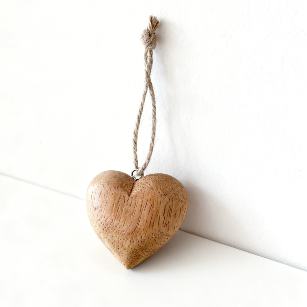 Dřevěné závěsné srdce 7 cm v přírodní barvě